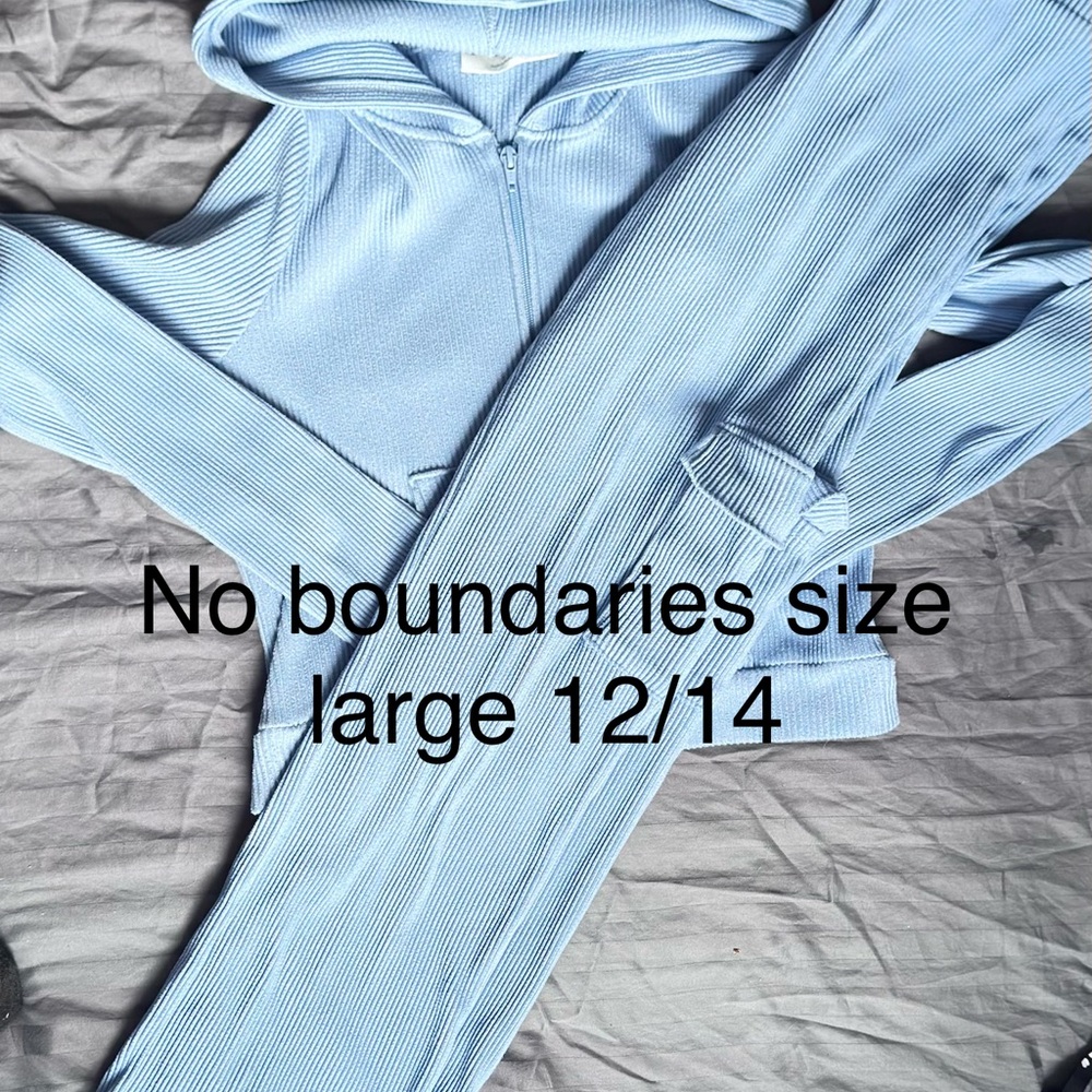 No Boundaries Light Blue Ribbed Zip Hoodie & Joggers Set
